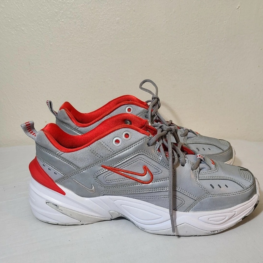 Nike M2K tekno metallic silver red marbled sole women size 7.5